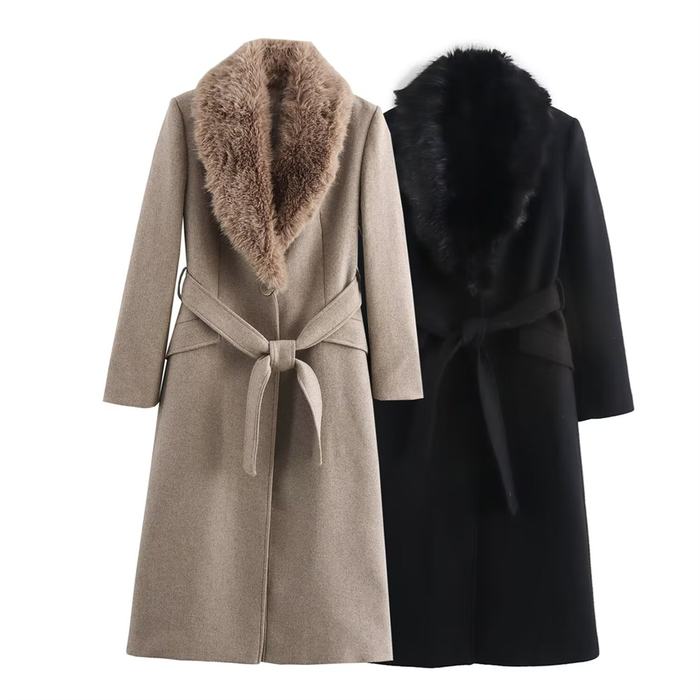 Mantel Wanita Berkerah Bulu Ha - Wool Coat Peacoat ulasan dan harga