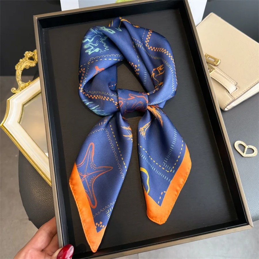 Syal Sutra Persegi Motif Biru  - Shawl Wrap Winter ulasan dan harga