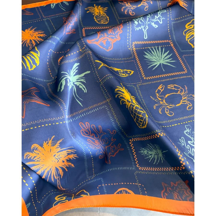 Syal Sutra Persegi Motif Biru  - Shawl Wrap Winter ulasan dan harga